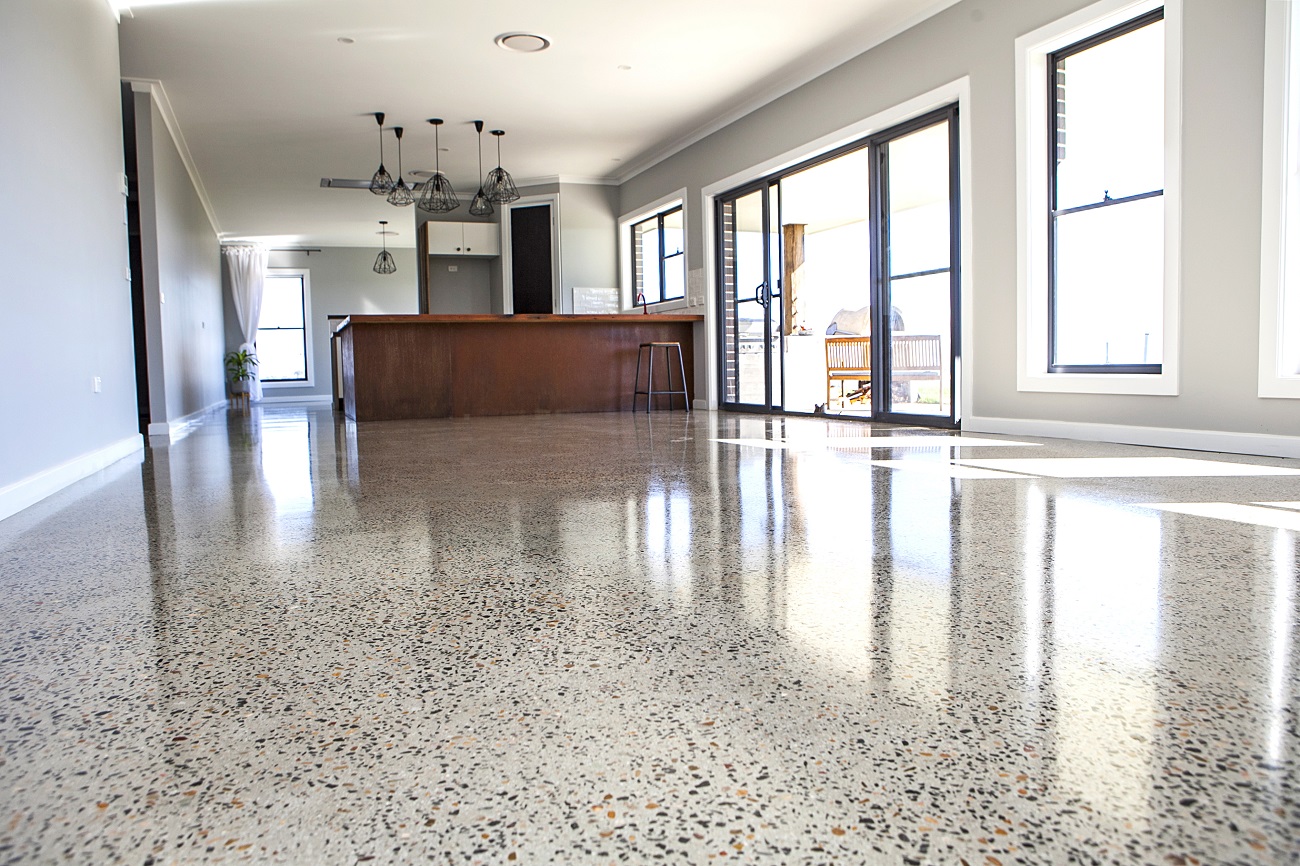 Show newly polished concrete floors in new house